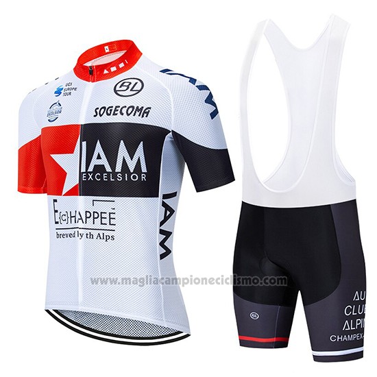 2020 Abbigliamento Ciclismo IAM Bianco Rosso Nero Manica Corta e Salopette